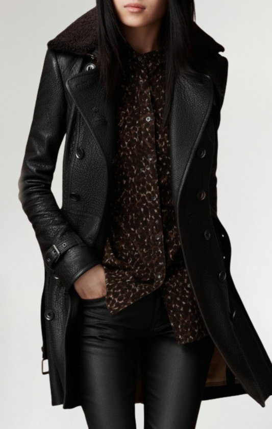 Cristina™| Abrigo elegante de cuero