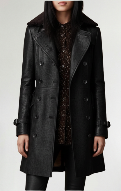 Cristina™| Abrigo elegante de cuero