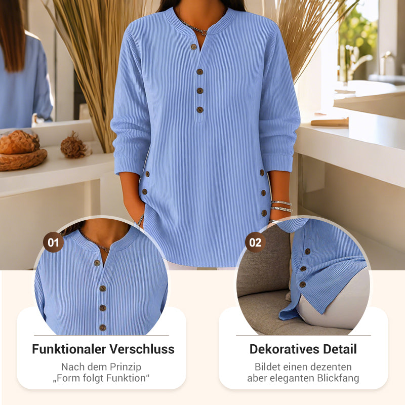 Blusa de manga larga, tejido suelto, material liso y cuello redondo para mujer
