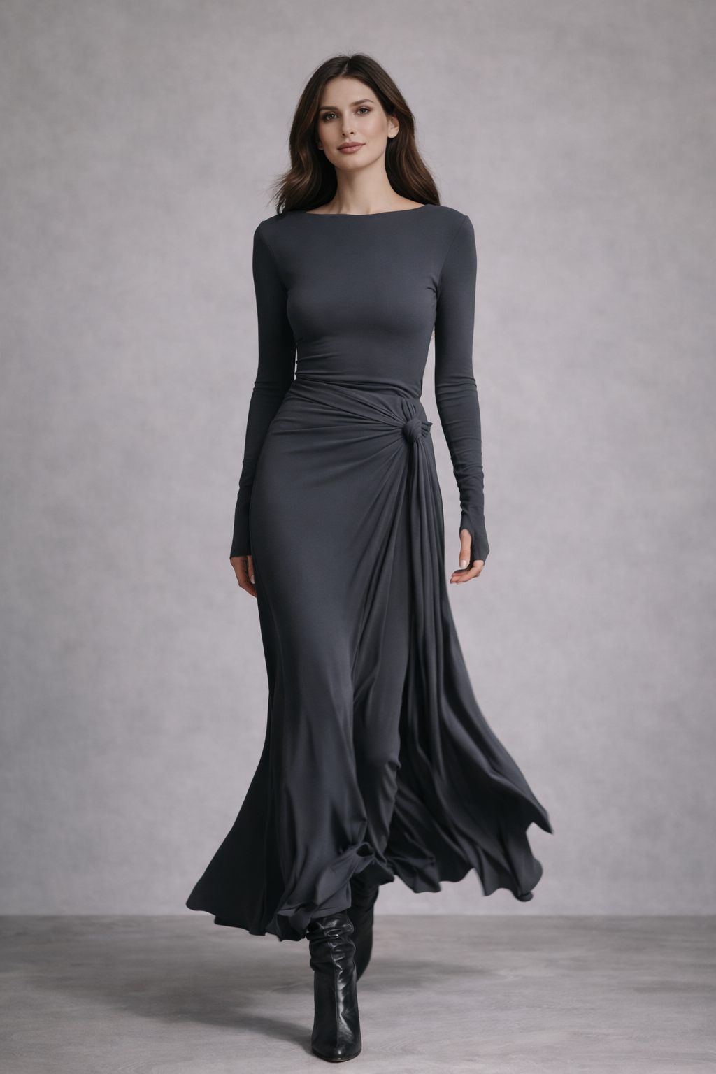 Vestido largo con nudo lateral