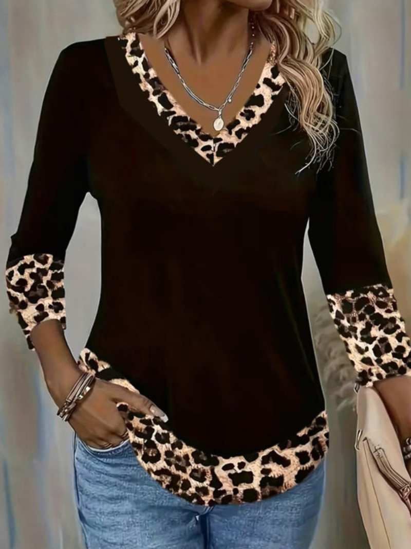 Elisa™ – Leopardireunainen V-kaula Pusero