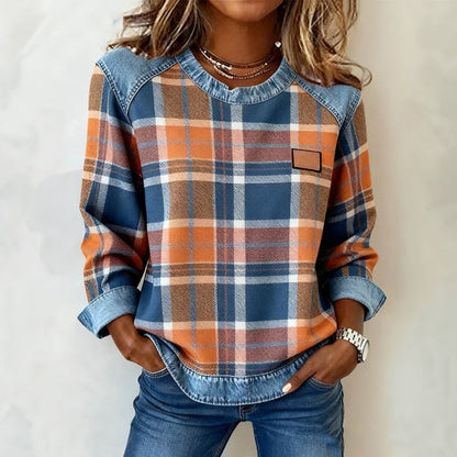 Vintage-Bluse Im Patchwork-Stil Mit Karomuster