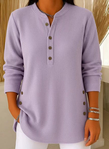 Blusa de manga larga, tejido suelto, material liso y cuello redondo para mujer