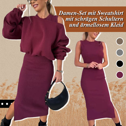 Conjunto de mujer de blusa con hombros caídos y vestido