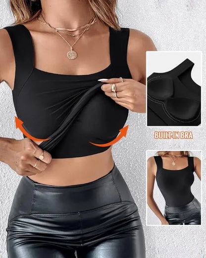 Camiseta térmica sin mangas para mujer con cuello redondo: sujetador integrado, sin costuras y perfecta para llevar debajo de otras prendas