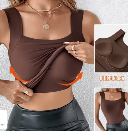 Camiseta térmica sin mangas para mujer con cuello redondo: sujetador integrado, sin costuras y perfecta para llevar debajo de otras prendas