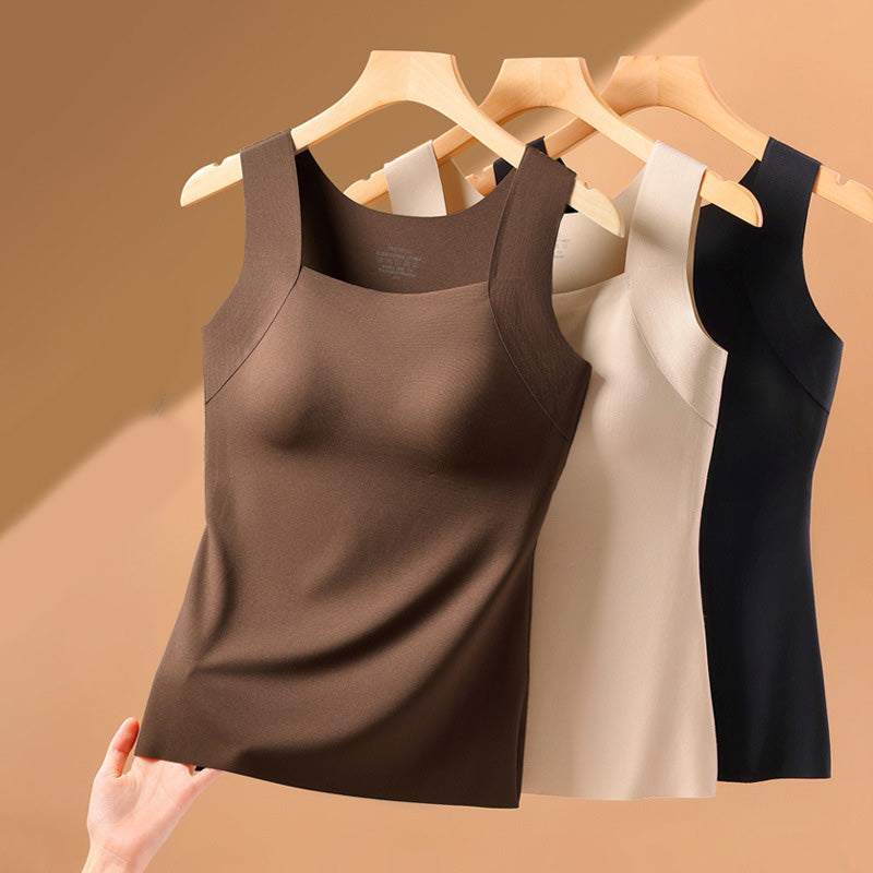 Camiseta térmica sin mangas para mujer con cuello redondo: sujetador integrado, sin costuras y perfecta para llevar debajo de otras prendas
