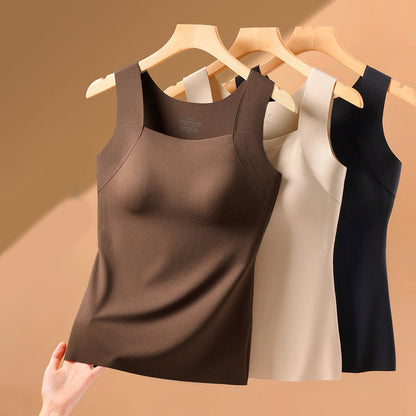 Camiseta térmica sin mangas para mujer con cuello redondo: sujetador integrado, sin costuras y perfecta para llevar debajo de otras prendas