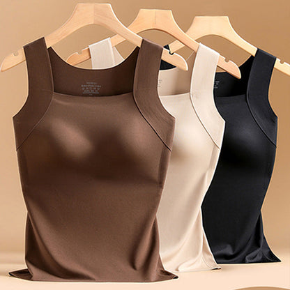 Camiseta térmica sin mangas para mujer con cuello redondo: sujetador integrado, sin costuras y perfecta para llevar debajo de otras prendas