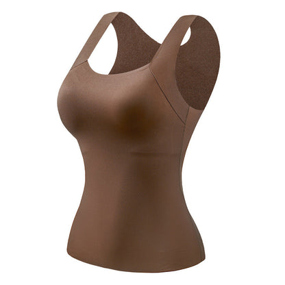 Camiseta térmica sin mangas para mujer con cuello redondo: sujetador integrado, sin costuras y perfecta para llevar debajo de otras prendas