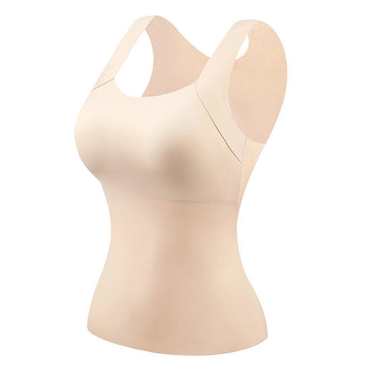 Camiseta térmica sin mangas para mujer con cuello redondo: sujetador integrado, sin costuras y perfecta para llevar debajo de otras prendas