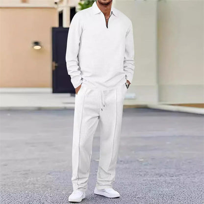 Conjunto para hombre compuesto por sudadera con tejido de punto gofrado y pantalón de pierna recta.