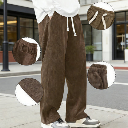 Pantalones de hombre con corte holgado, cordón y bolsillos