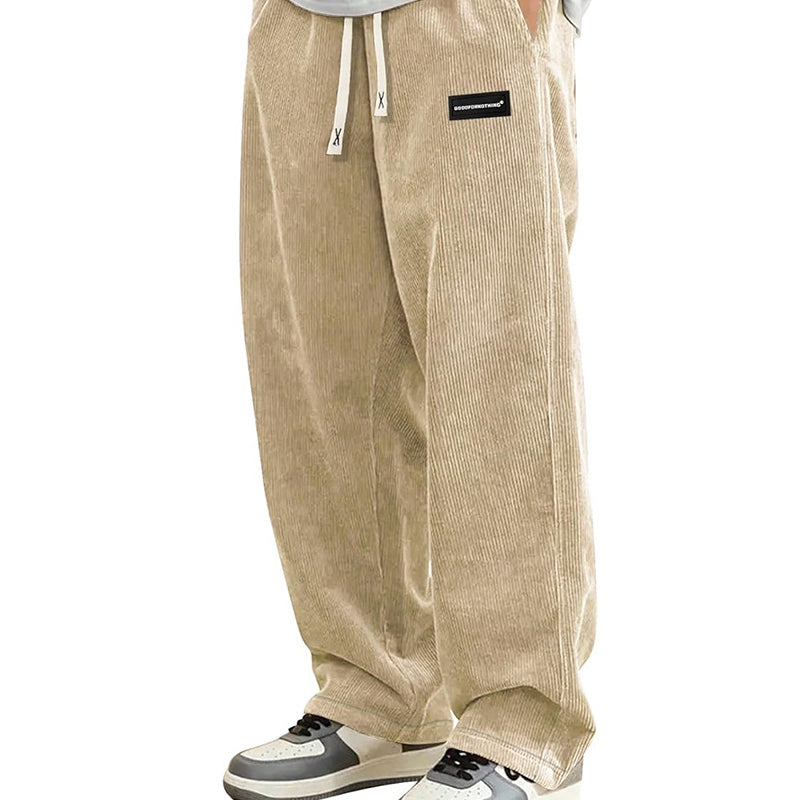 Pantalones de hombre con corte holgado, cordón y bolsillos
