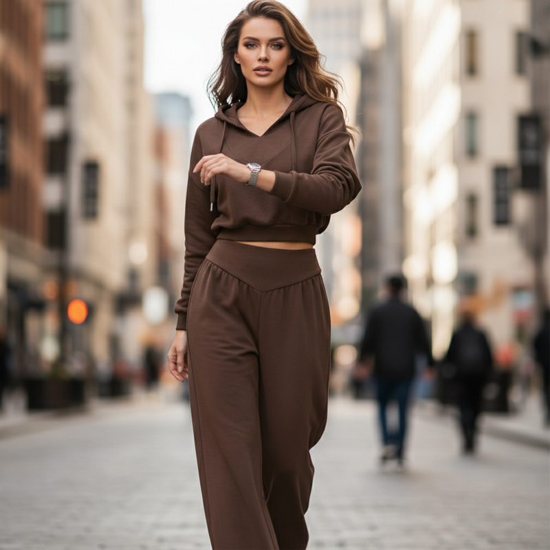 👚 60% RABATT! 🩳 Damen-Set aus Kurzem Hoodie & Weit Geschnittener Hose – Bequemer Baumwollmix, Koordiniertes Outfit & Lässiger Style 🏃‍♀️