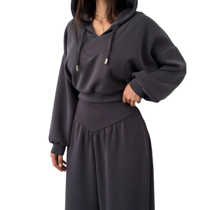 👚 60% RABATT! 🩳 Damen-Set aus Kurzem Hoodie & Weit Geschnittener Hose – Bequemer Baumwollmix, Koordiniertes Outfit & Lässiger Style 🏃‍♀️