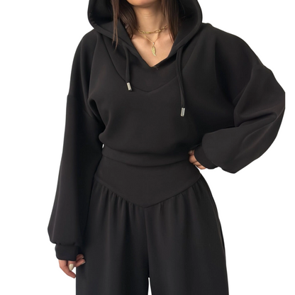 👚 60% RABATT! 🩳 Damen-Set aus Kurzem Hoodie & Weit Geschnittener Hose – Bequemer Baumwollmix, Koordiniertes Outfit & Lässiger Style 🏃‍♀️