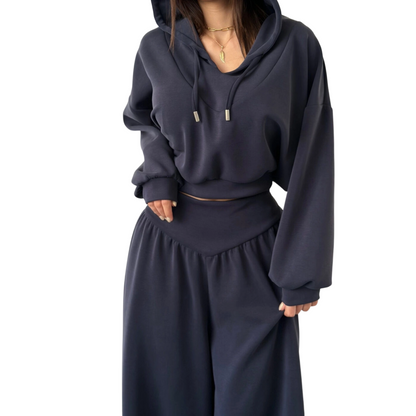 👚 60% RABATT! 🩳 Damen-Set aus Kurzem Hoodie & Weit Geschnittener Hose – Bequemer Baumwollmix, Koordiniertes Outfit & Lässiger Style 🏃‍♀️